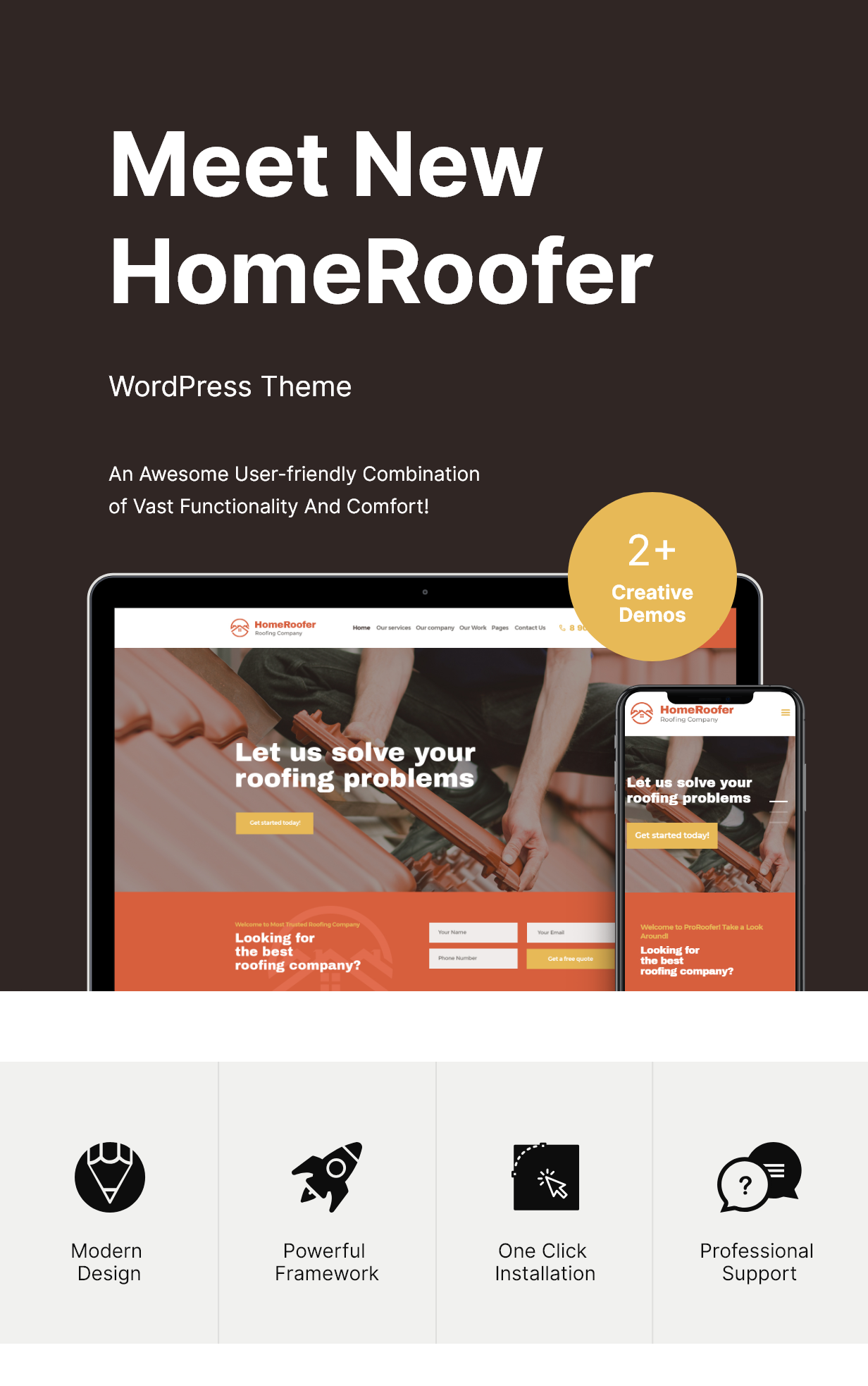 Roofing Company Services & Construction WordPress Theme Features