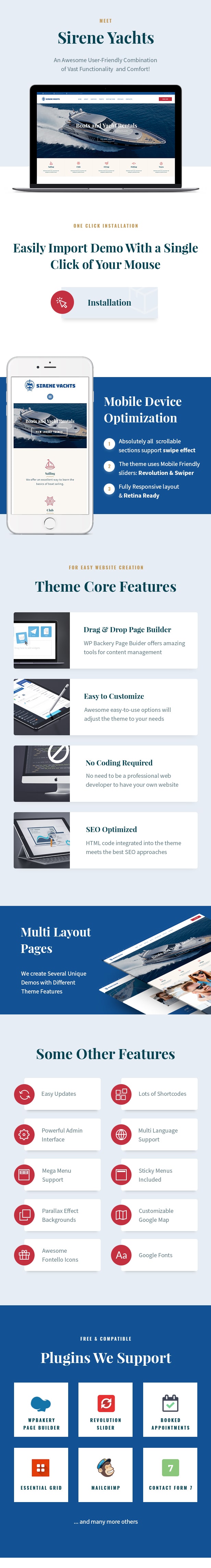 Yacht Charter Services & Boat Rental WordPress Theme features