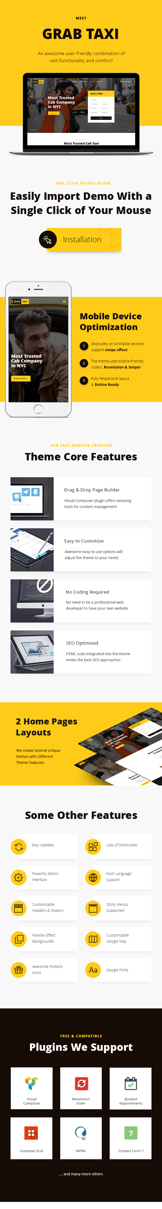 Taxi & Cab Service WordPress Theme features
