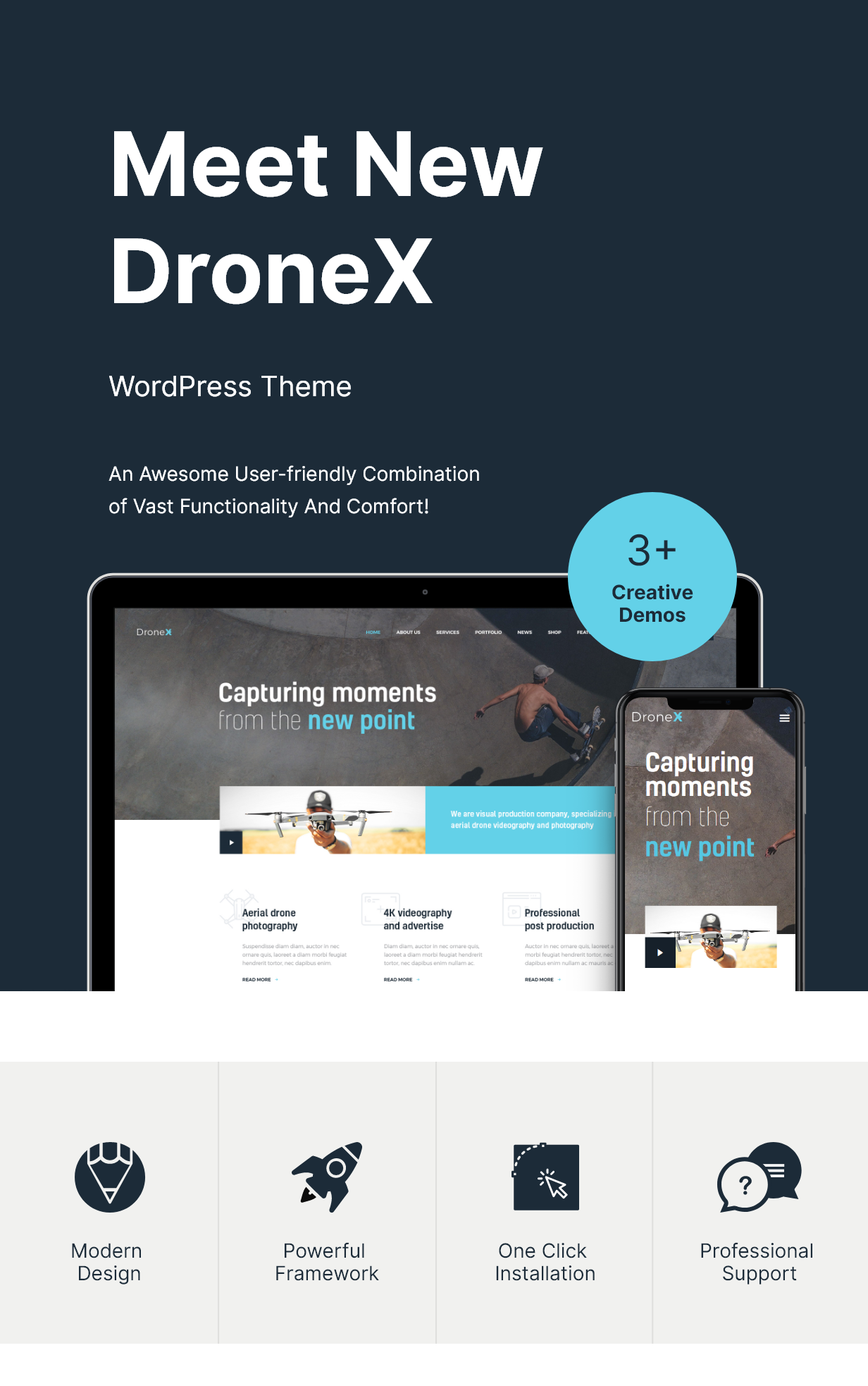 Aerial Photography & Videography WordPress Theme features
