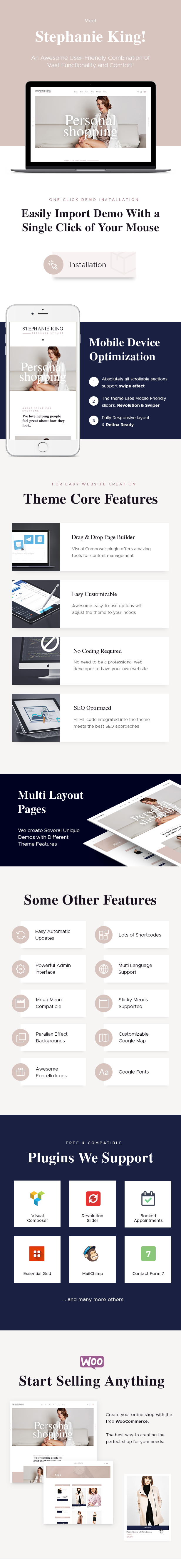 Personal Stylist and Fashion Blogger WordPress Theme features