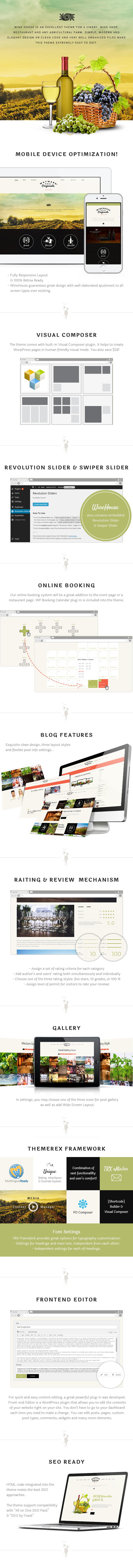 Wine House | Vineyard & Restaurant WordPress Theme features