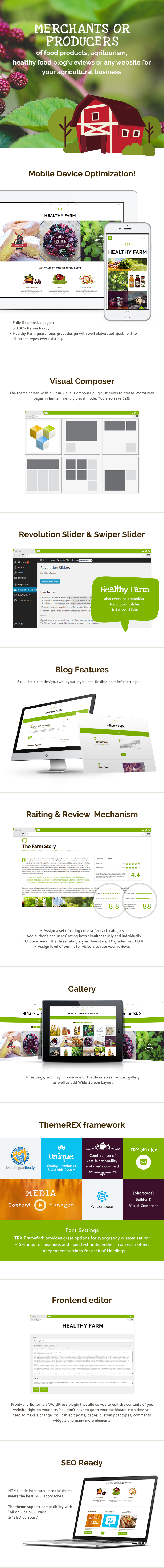 Healthy Farm - Food & Agriculture WordPress Theme features