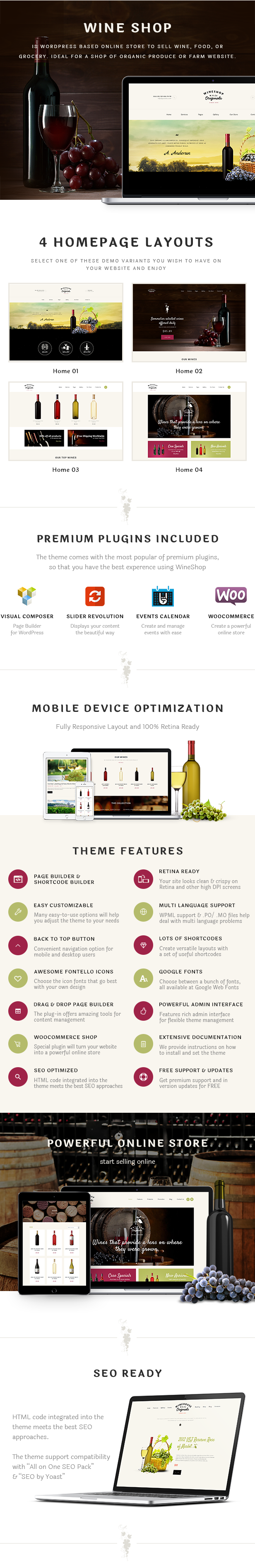 Food & Wine Online Store WordPress Theme features