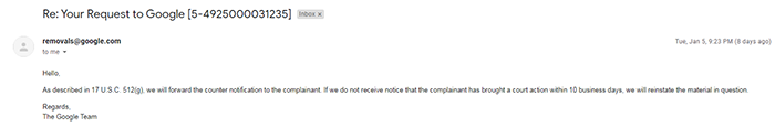 DMCA counter notification
