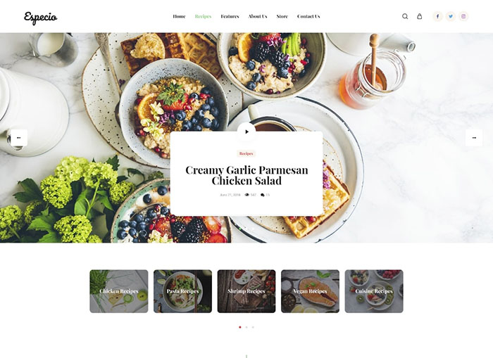 Especio | Personal Gutenberg Food Blog WordPress Theme